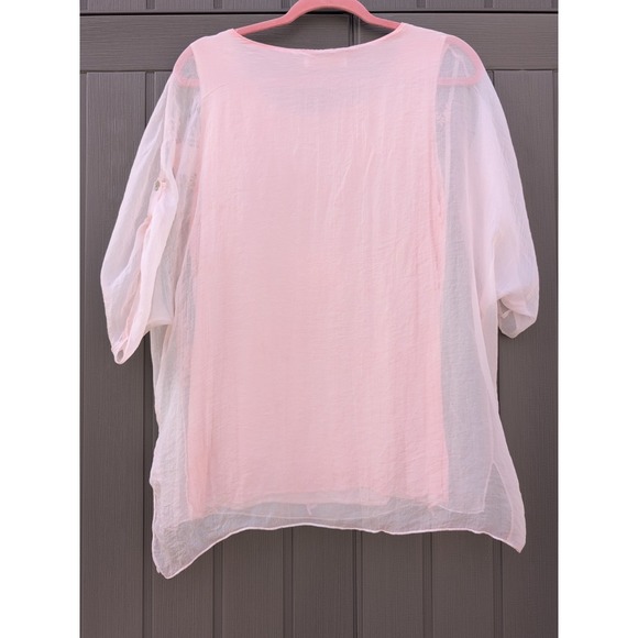 Simply Couture Women's Top Pink Sheer Embroidered Floral Pull On Large - Picture 7 of 8